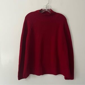 Eileen Fisher Merino Wool Red Ribbed Mock Neck Relaxed Fit Sweater Small